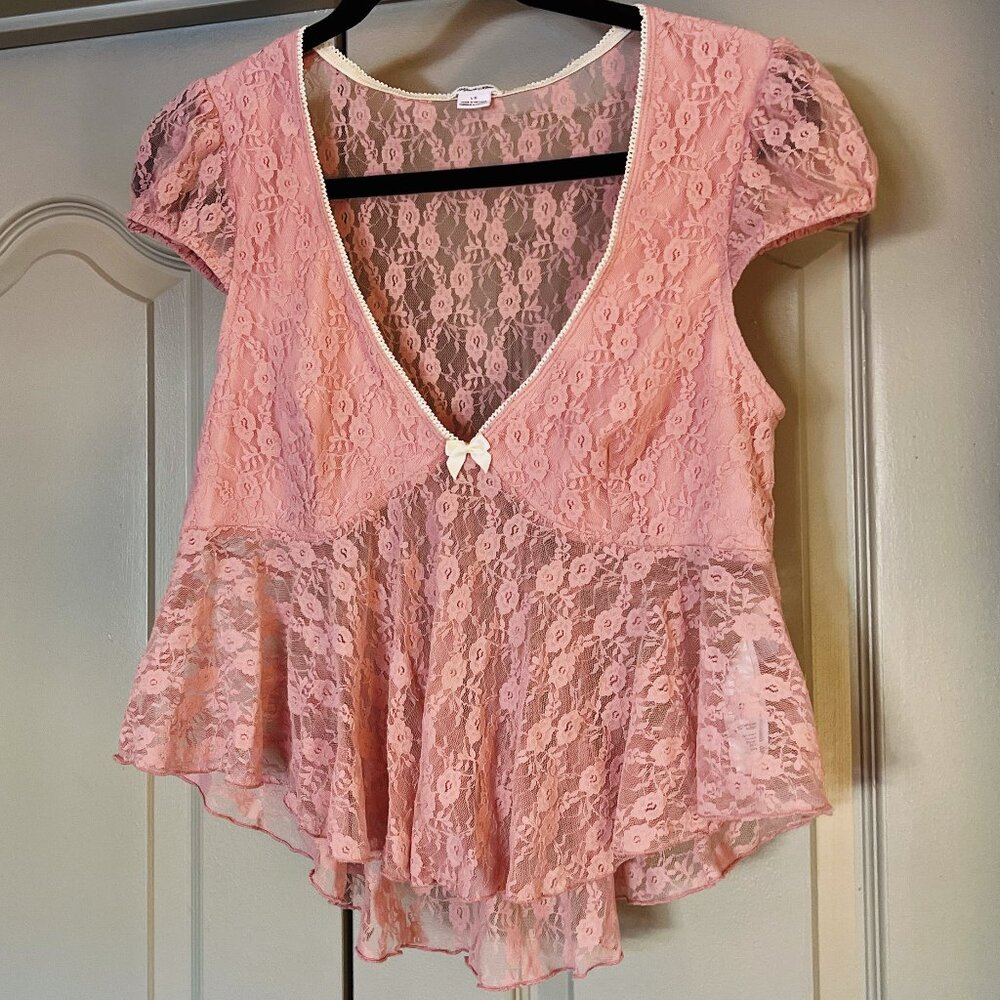 Y2K Pink Lace Babydoll Top – Kimchi Blue – Size Large